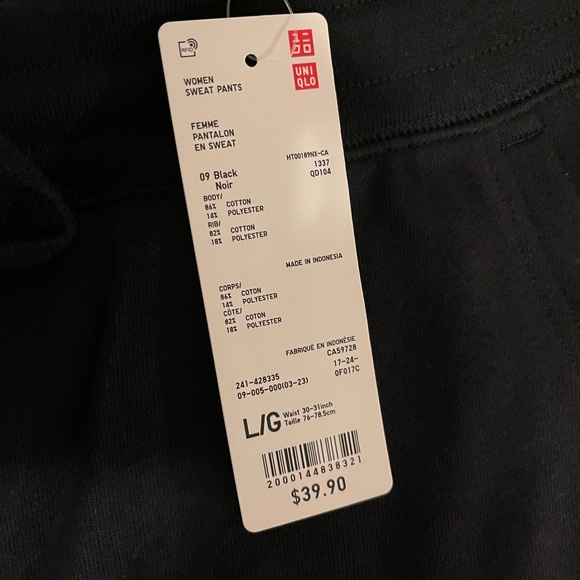 NWT UNIQLO Unisex Black Drawstring Sweatpants with Pockets - Picture 5 of 6